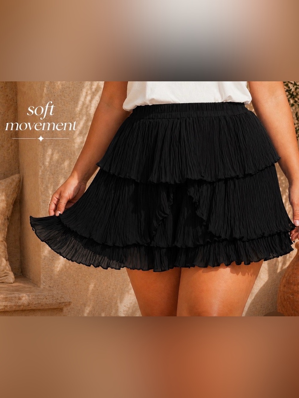 City Chic Black Pleated Ruffle Mini Skort